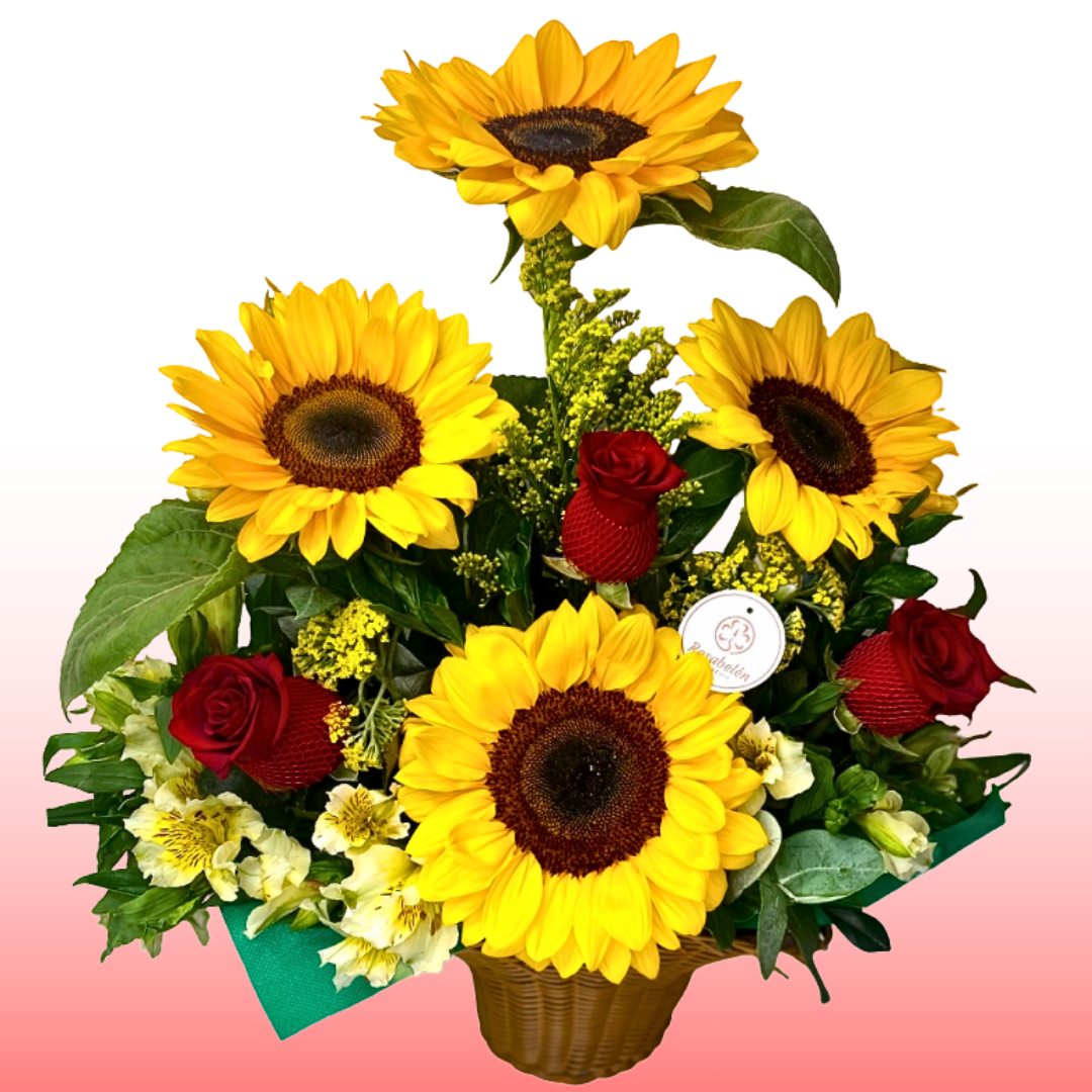 CANASTA GIRASOL Y ROSAS